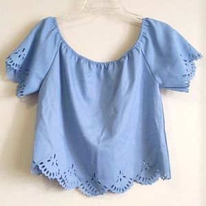 Shein Laser Baby Blue Cut Scallop Hem Blouse Xlarge